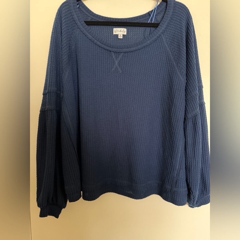 Women’s Wonderly Balloon Sleeve Waffle Knit Top XL